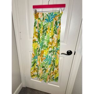 True Destinations Multicolor Leaf Print High Waisted Wide Leg Pull On Pant Sz M